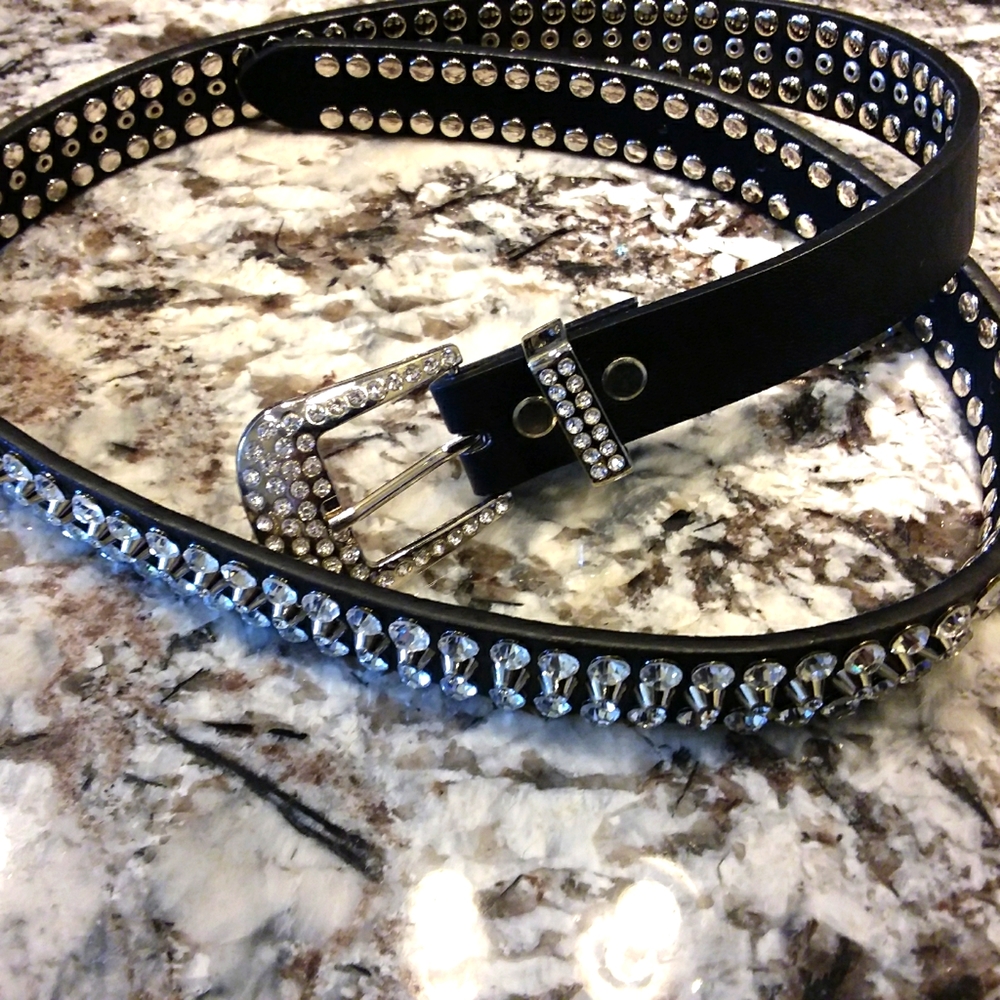 Rhinestone leather belt